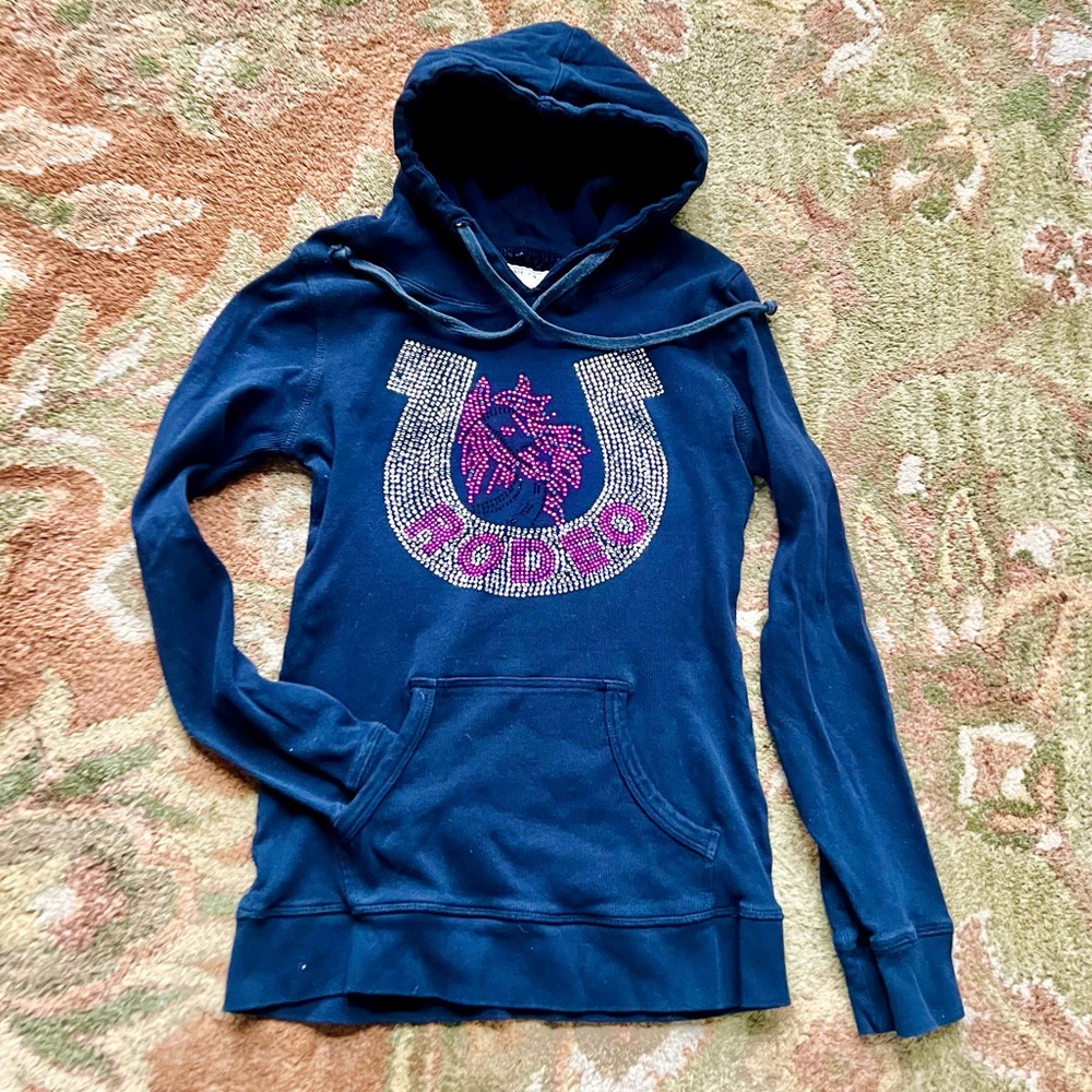 Rodeo hoodie top long sleeve black rhinestones request Western